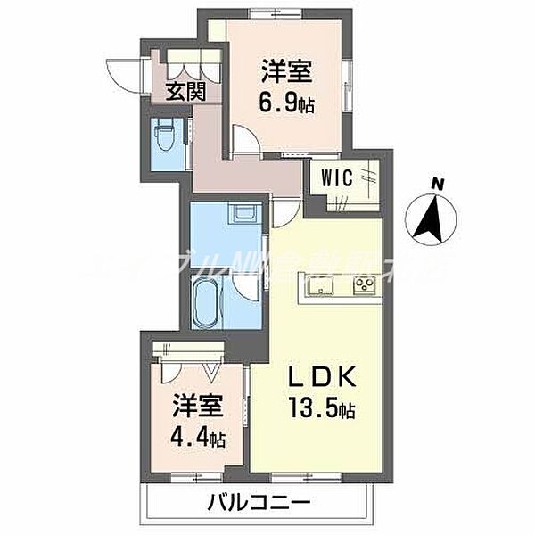 岡山県倉敷市福井(賃貸マンション2LDK・3階・62.49㎡)の写真 その2