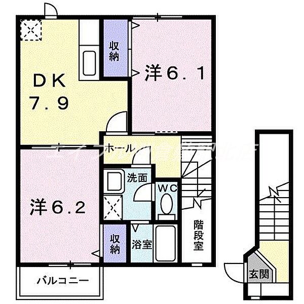 岡山県倉敷市西阿知町(賃貸アパート2DK・2階・53.28㎡)の写真 その2