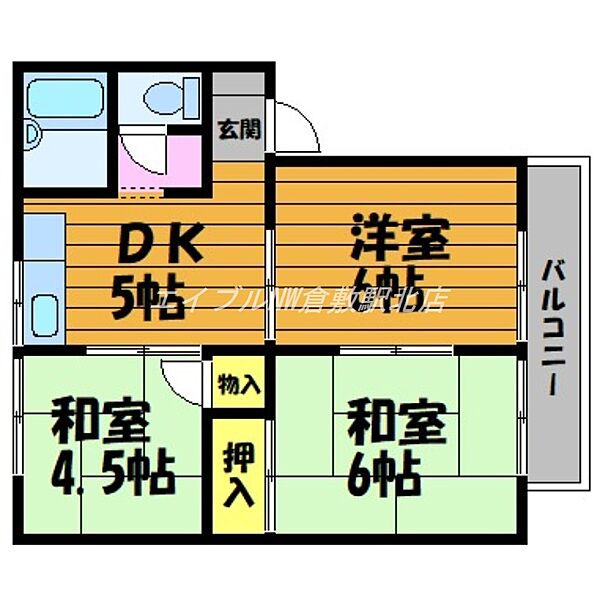 岡山県倉敷市東富井(賃貸アパート3DK・2階・42.90㎡)の写真 その2