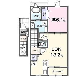 ティアレ　I 2階1LDKの間取り