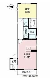 シャーメゾン二日市中央 2階1LDKの間取り