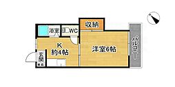 シティコート 2階1Kの間取り