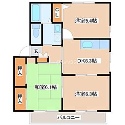 ヴィラハピネスF 3DKの間取図画像