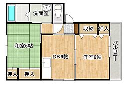 メゾンブルック 2DKの間取図画像
