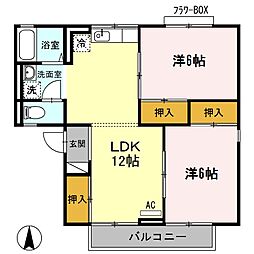 セジュールヴィオレA 2LDKの間取図画像