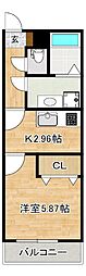 メゾンクレール二日市壱番館 1Kの間取図画像