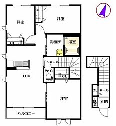 メルベーユコートA 2LDKの間取図画像