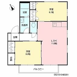 メイプルシャトーB 2LDKの間取図画像