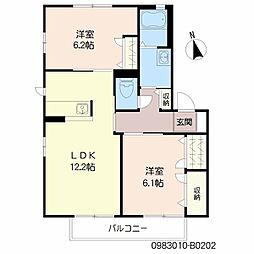 アンスリーゼ大城B 2LDKの間取図画像