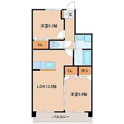 ブランコート筑紫野 2LDKの間取図画像