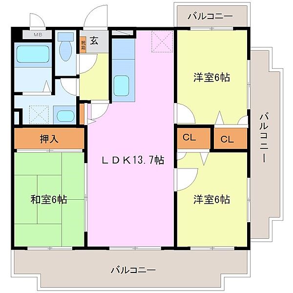 アネックスけやき通り 401｜福岡県筑紫野市筑紫駅前通１丁目(賃貸マンション3LDK・4階・70.56㎡)の写真 その2