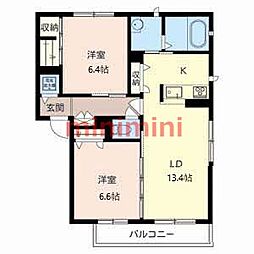 マリンハイツ 2LDKの間取図画像