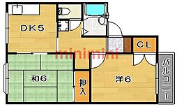 サニーハイム南茨木 2DKの間取図画像