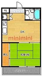 ロイヤルコート花菱 1DKの間取図画像