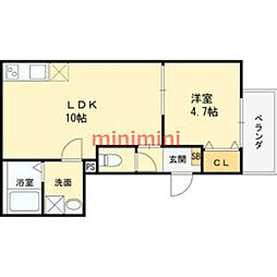 ミ・カーサ吹田豊津 1LDKの間取図画像