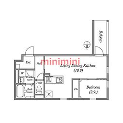 アムールヴィル江坂 1LDKの間取図画像