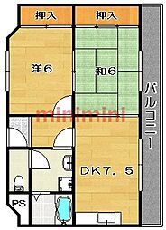 南茨木アネックス 2LDKの間取図画像