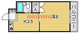 リバーサイド細川 1Kの間取図画像