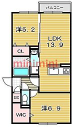レセンテ南茨木 2LDKの間取図画像