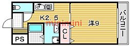 ヴィラほった2 1Kの間取図画像