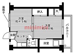 ビレッジハウス西町3棟 1DKの間取図画像