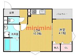 (仮称)吹田市昭和町A棟 1LDKの間取図画像