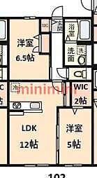 吹田市青葉丘南アパート 2LDKの間取図画像
