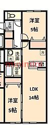 吹田市青葉丘南アパート 2LDKの間取図画像