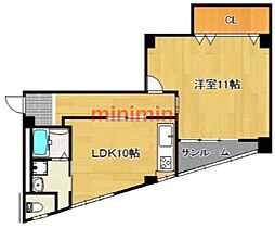 フジモトビル 1LDKの間取図画像