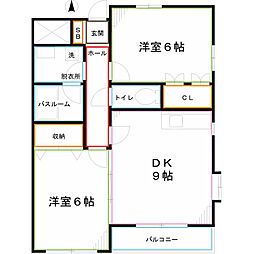 JR南武線 矢川駅 徒歩12分の賃貸マンション 2階2DKの間取り