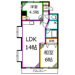 ユーコート小平 2LDKの間取図画像