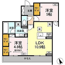 国分寺市東恋ヶ窪2丁目アパート 2LDKの間取図画像