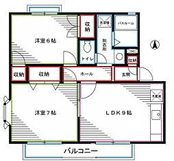 グリーンエステート 2DKの間取図画像