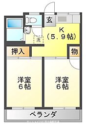 コーポサンレイ 2DKの間取図画像
