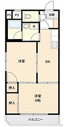 カエサル花小金井 2Kの間取図画像