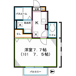 レグルス国立 1Kの間取図画像