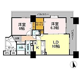 フルーリー府中 2LDKの間取図画像