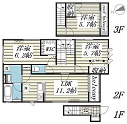 府中市白糸台1丁目アパート 3LDKの間取図画像