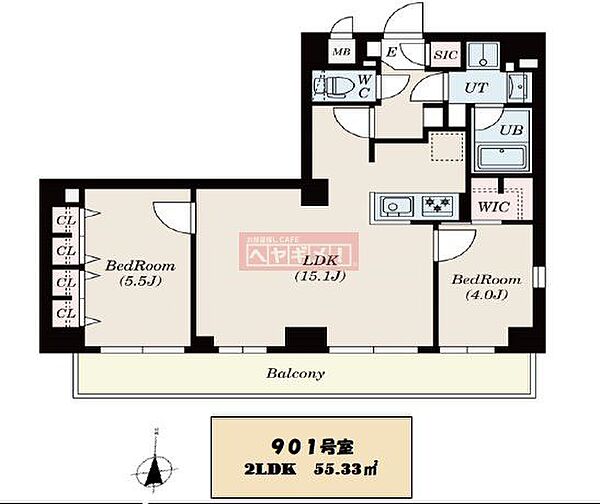 S-RESIDENCE錦糸町South 901｜東京都江東区毛利２丁目(賃貸マンション2LDK・9階・55.33㎡)の写真 その2