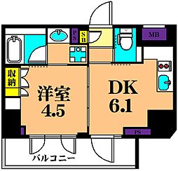 ルフォンプログレ品川大井 1DKの間取図画像