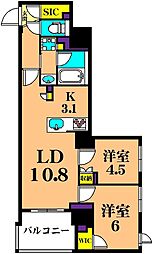 イノバス大井町 2LDKの間取図画像
