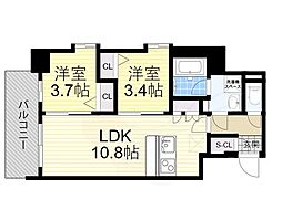 スプランディッド弁天町DUE 2LDKの間取図画像