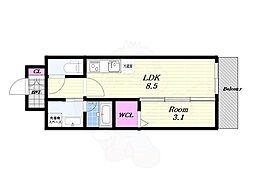 Alivis九条 1LDKの間取図画像