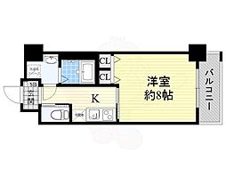 エグゼ大阪BAY 1Kの間取図画像