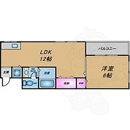シャトー弁天 1LDKの間取図画像
