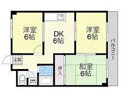 サンハイツ市岡 3DKの間取図画像
