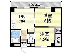 ラパンジール朝潮橋 2DKの間取図画像
