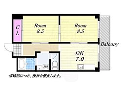 桂グランドハイツ 2DKの間取図画像