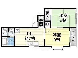 デイルーチェ鶴町 2DKの間取図画像