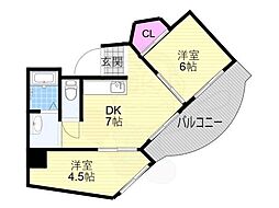 スカイハイツ 2DKの間取図画像
